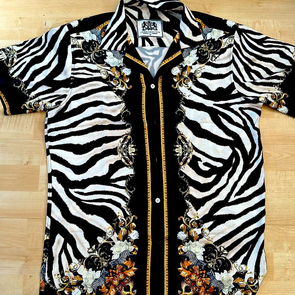 Silk Zebra Print Button Down